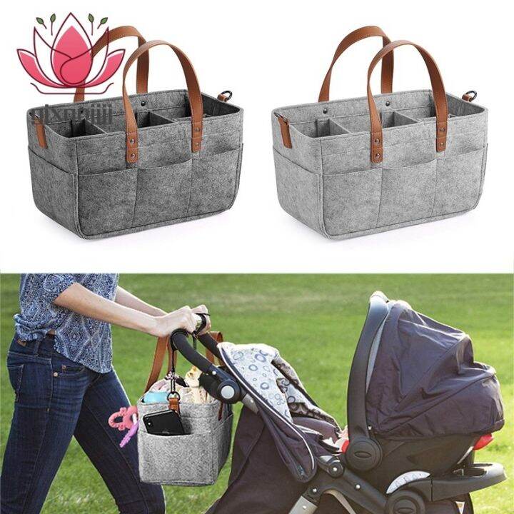 baby-diaper-caddy-organizer-holder-shower-basket-nursery-storage-bin-car-storage-basket-wipes-toys-tote-bag-light-grey