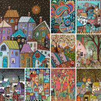 ๑☃❒ Landscape Cartoon House Printed Canvas Cross Stitch Complete Kit Embroidery Craft Hobby Handicraft Sewing Magic Different Floss