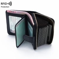 กระเป๋าสตางค์หนังวัวมีซิปสำหรับผู้หญิงกระเป๋าใส่เหรียญบัตรธนบัตรกระเป๋าสตางค์แบบหนังแท้ขนาดเล็ก Rfid กระเป๋าใส่เงิน