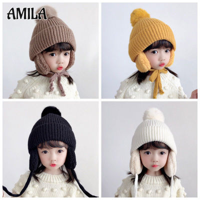 AMILA หมวกเด็ก หมวกสำหรับเด็กผู้ชายอบอุ่นและเด็กผู้หญิง,หมวกขนสัตว์เด็ก,รุ่นพ่อแม่เด็กบวกที่ครอบหูกำมะหยี่,หมวก Lei Fang ถัก