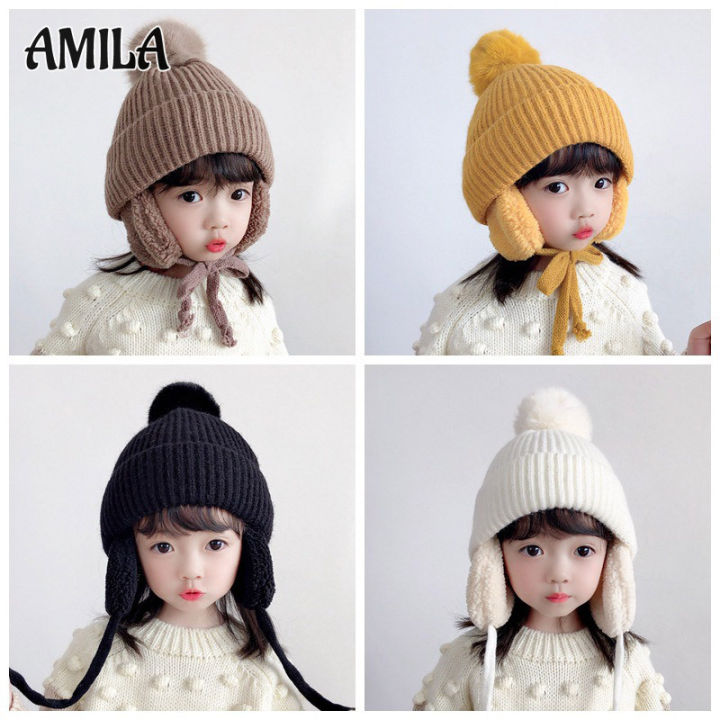 amila-หมวกเด็ก-หมวกสำหรับเด็กผู้ชายอบอุ่นและเด็กผู้หญิง-หมวกขนสัตว์เด็ก-รุ่นพ่อแม่เด็กบวกที่ครอบหูกำมะหยี่-หมวก-lei-fang-ถัก