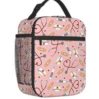 ✽✘ Custom Pink Cartoon Nurse Lunch Bag Women Cooler Warm Insulated Lunch Box for Kids School Children