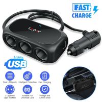 ஐ۞ 3 Socket Cigarette Lighter Splitter 120W 12V 24V Car Charger Adapter Dual USB LED Car Fast Charger for iPhone iPad GPS Dashcam