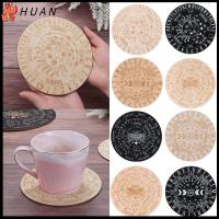 HUAN Wall Art Home Decor สำหรับดวงชะตา มีดาวอาทิตย์และดวงจันทร์ จี้ลูกตุ้ม เลเซอร์คัท ป้ายติดผนัง สีขาวดำ ลายแมว ไม้ลูกตุ้ม ฐานไม้ฝาน