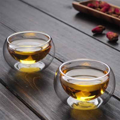 ถ้วยน้ำชากังฟูกระบอกใส่ชาผนังสองชั้นทำมือถ้วยแก้วเล็ก ANOXIA22IA0 50มล. สำหรับดื่มเบียร์วิสกี้และน้ำผลไม้ใส