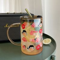 900Ml Kawaii Strawberry Glass Water Bottle Cute Coffee Mug Tumbler Portable Milk Tea Juice Glass Cup With Lid Straw Drinkware