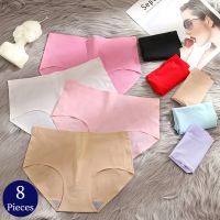 BZEL 8PCS Womens Panties Set Silk Satin Seamless Woman Underwear Comfortable Briefs Skin-Friendly Lingerie Plus Size Underpants