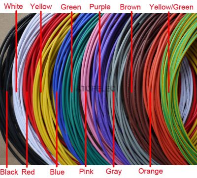 UL1007 AWG 16/18/20/22/24/26/28/30 PVC สีดำ/น้ำตาล/แดง/ส้ม/เหลือง/เขียว/น้ำเงิน/ม่วง/เทา/ขาว5ม. &amp; ชิ้นส่วน