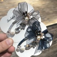 Korean Fashion Cloth Bow Pearl Handmade Hairpins Women Hair Clip Headdress Exquisite Crystal Rhinestone Female Hair Accessories