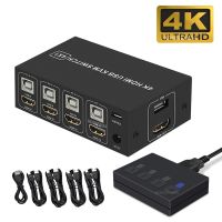 สวิตช์ KVM USB HDMI 4X1 4K 60Hz 4 In 1 Out พร้อมตัวควบคุมเดสก์ท็อปรองรับเมาส์จอภาพ4ตัวแป้นพิมพ์ PC แล็ปท็อป