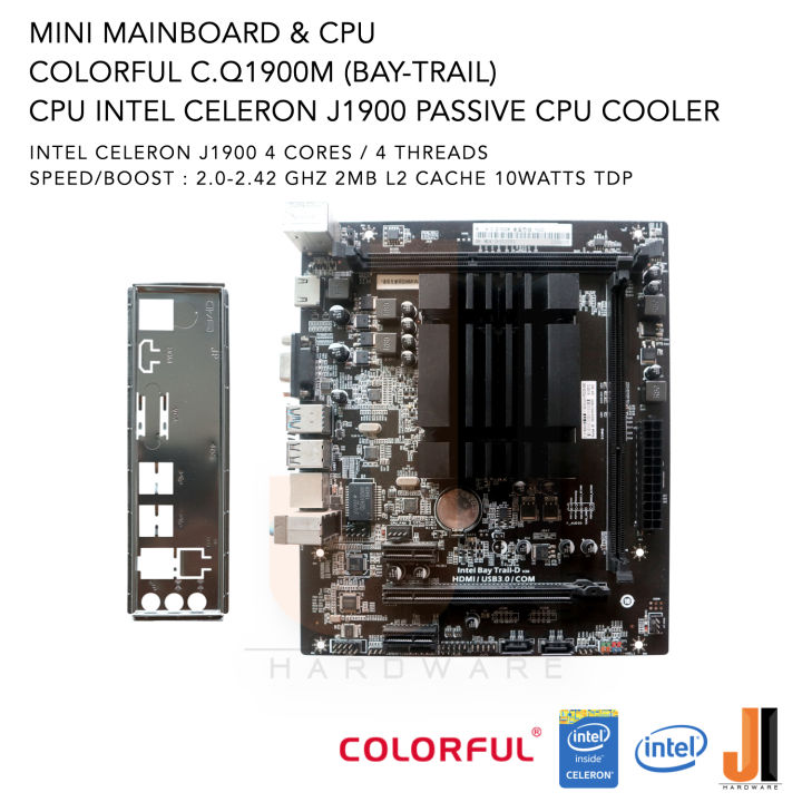 mainboard-with-cpu-colorful-c-q1900m-bay-trail-cpu-intel-celeron-j1900-2-0-2-42ghz-4-cores-4-threads-10-watts-tdp-pas-sive-cpu-cooler-สินค้ามือสองสภาพดีมีฝาหลังมีการรับประกัน