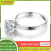 100 Certified Solid White Tibetan Silver Rings for Women Solitaire 2ct Diamant Pure White Gold Color Marriage Ring Gift Jewelry