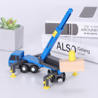 Diecast escopic Boom Lifting Crane Inertia Hand Push Engineering Vehicle Compatible with Wooden Train Track Toys for Kids