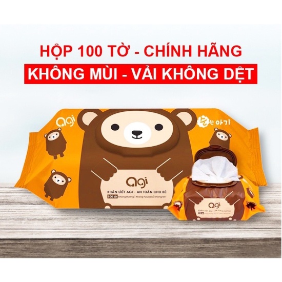 Cam kết hàng chính hãng khăn ướt agi 100 tờ không mùi cho bé - ảnh sản phẩm 1