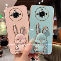 Phone Case เคส Realme11Pro + Realme11 4G 5G C51 C53 C55 NFC C30 C30s ลูกกวาดลายการ์ตูนน่ารักเคสชุบพร้อมที่วางโทรศัพท์กระต่ายฝาครอบอ่อน Realme 11 Pro Plus 4G 5G 2023