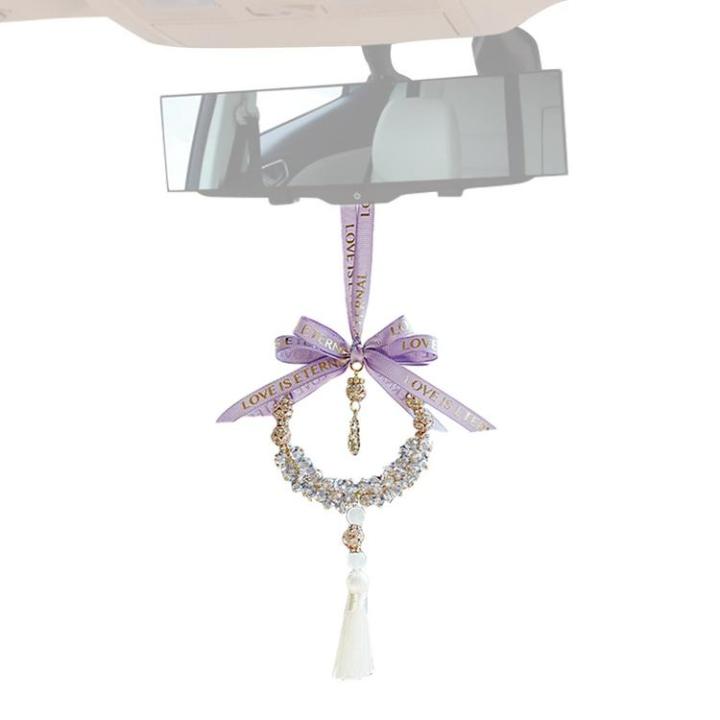 car-mounted-pendant-crystal-rear-view-mirror-car-decorations-with-gourd-design-rope-with-bow-tie-for-decoration-and-car-dashboard-ornaments-noble