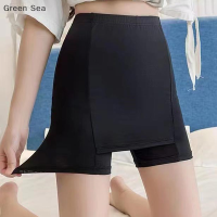 Green sea lazlook กางเกงบ็อกเซอร์เอวสูงผ้าไหมน้ำแข็งสำหรับผู้หญิงกระโปรงไร้รอยต่อสองชั้นทรงสลิมฟิต