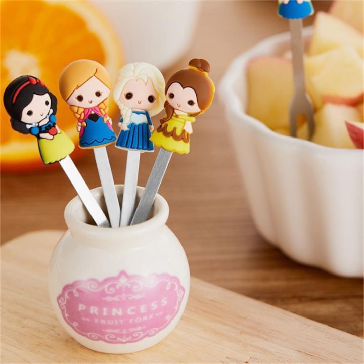 6pcs-cute-princess-shape-stainless-steel-fruit-forks-for-child-dessert-forks-set-with-storage-holder-party-tasting-fork-flatware
