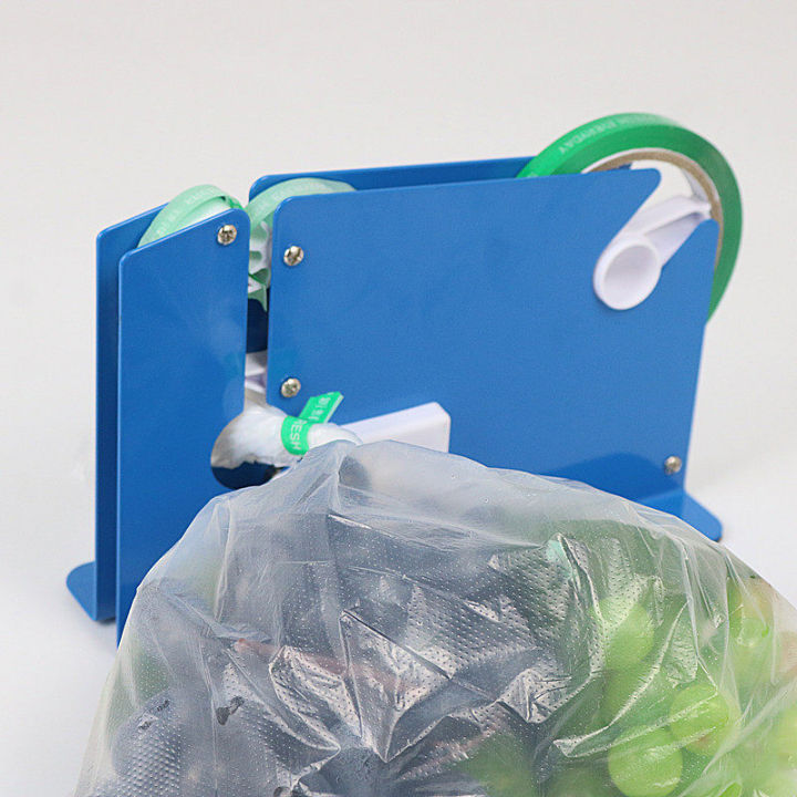 เครื่องรัดปากถุง-แท่นเทปรัดปากถุง-เครื่องรัดถุงผัก-รุ่น-k-8-สีน้ำเงิน-เครื่องซีลปากถุงแบบพลาสติก-k-8-เครื่องซีลปากถุงแบบเทป