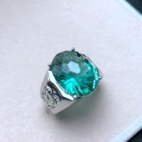 Atmospheric mens ring natural green crystal authentic color good quality 925 silver