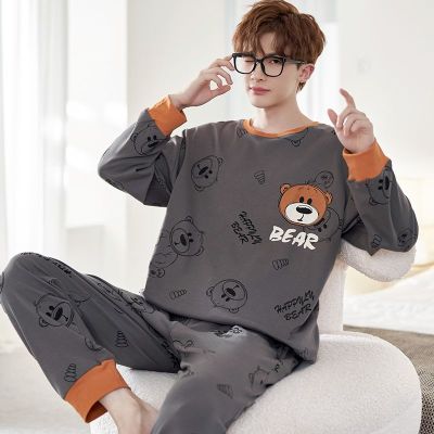 MUJI High quality high quality pajamas for high school boys spring and autumn cartoon foreign style cotton youth mens high-end pure cotton explosive home clothes