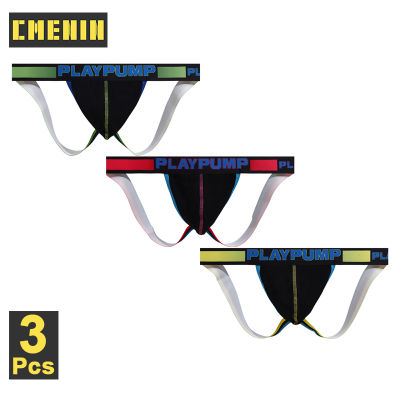 CMENIN PLAYPUMP 3Pcs ยอดนิยมผ้าฝ้ายชุดชั้นในชายเซ็กซี่ Jockstrap กางเกง Breathable Tanga Mens Thong และ G String Man Underpants PP9115