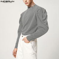 [Perfectly] INCERUN Mens Puff Sleeve Shiny Elegant Blouse Casual Party Clubwear Pullover Top Shirts (สไตล์ตะวันตก)