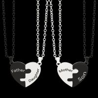 Father Mom Son Daughter Family Necklace Love Heart Puzzle Pendant Necklace Stainless Steel Jewelry for Women Mothers Day Gift Headbands