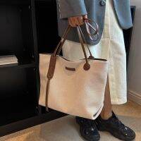 High-End Canvas Versatile Large-Capacity Shoulder Bag Fashion Color Matching Tote University Class Big Leis 【AUG】