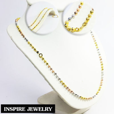 Inspire Jewelry สร้อยคอเม็ดอิตาลี 3มิติ 3กษัติรย์ size 2min  ยาว 18นิ้ว   งานแบบร้านเพชรร้านทอง ชุบเศษทองคำแท้ และเงินแท้