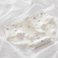 Ready-made lavender purple strawberry print underwear ladies pure cotton student mid-waist fungus lace briefs