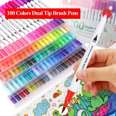Double Headed Watercolor Markers Pen 48/60/80/100 Colors Art Drawing Graffiti Coloring Smear Hook Line Pen Soft Brush/Fine Tip