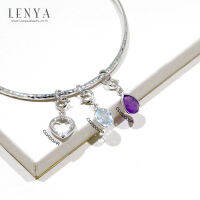 LenYa Jewelry เครื่องประดับประเภท Charm ตัวเรือนเงินแท้ 925 ชุบทองขาว ประดับด้วยพลอยรูปไข่สีฟ้า บลูโทแพซ(Blue Topaz) เล็กๆ สุดเก๋