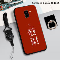 เคส TPU นิ่มสำหรับ Samsung Galaxy A6 2018เคสโทรศัพท์กล่องคลุมทั้งหมดพิมพ์ลายป้องกันการตกหล่น Tputhone ฝามีที่ถือวงแหวนและเชือก