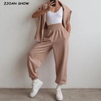 New High Waist Loose Wide Cargo Sports Pants Elastic Cuff Casual Sport Trousers Women Joggers Streetwear Leisure Pants