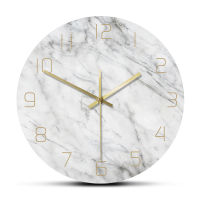 Quartz Analog Quiet Marble Wall Clock 3D Chic White Marble Print Modern Round Wall Watch Nordic Creativity Home Decor Fashion