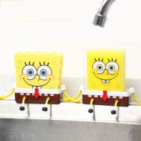 JIAOD SquarePants ตะกร้าแสตนเลสการ์ตูนขนาดเล็กที่มีฟองน้ำอุปกรณ์เสริมห้องครัวที่วางฟองน้ำชั้นวางฝารูระบายน้ำชั้นระบายน้ำอ่างล้างจาน Keranjang Tirisan ฝารูระบายน้ำ