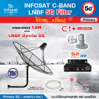 THAISAT C-BAND 1.5M (ขางอยึดผนัง 53 CM.) + กล่อง PSI S2x HD + LNB 5G infosat รุ่น C1+ แถมสายRG6ตามชุด