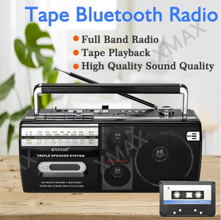 Bluetooth Retro Tape Recorder Cassette Player Outdoor Speaker AM FM SW 4 Bands DSP Radio USB SD