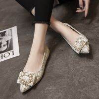 2022ผสมสีชี้ Toe Flats ผู้หญิง Pearl Ballets รองเท้าสุภาพสตรี Loafers ยี่ห้อลายสก๊อต Ballerina รองเท้าหนังนิ่มผ้า Shoes