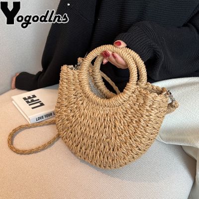 ♝✉ Yogodlns Women Straw Handmade Half-moon Small Shoulder Bag Rattan Woven Beach Crossbody Bag