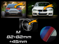 เช็ต3ชิ้น ชุดตราสัญลักษณ์ สำหรับ BMW M ; หน้าและหลัง + พวงมาลัย ; 82+82+45mm ตราสัญลักษณ์ฝากระโปรงรถ ; ป้ายท้ายรถ