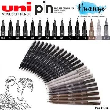 Uni Pin Fineliner Drawing Pen - Sketching Set - Black, Dark Gray