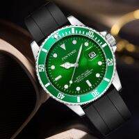 PINTIME 6582นาฬิกาผู้ชายแถบซิลิโคนสีเขียว Submariner นาฬิกาลำลอง Live Watch