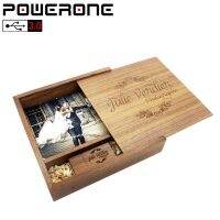 POWERONE Wedding Gifts USB 3.0 Flash Drives 128GB Wooden Photo Album Box Pendrive 64GB Free Custom Logo Memory Stick 32GB 16GB