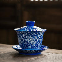 185มิลลิลิตรขนาดใหญ่พลัมสีฟ้าและสีขาว Gaiwan สำหรับชาเซรามิกหม้ออบ Teaware ถ้วยจีนชามชาวินเทจ Chawan ชา Ceramony ชุด