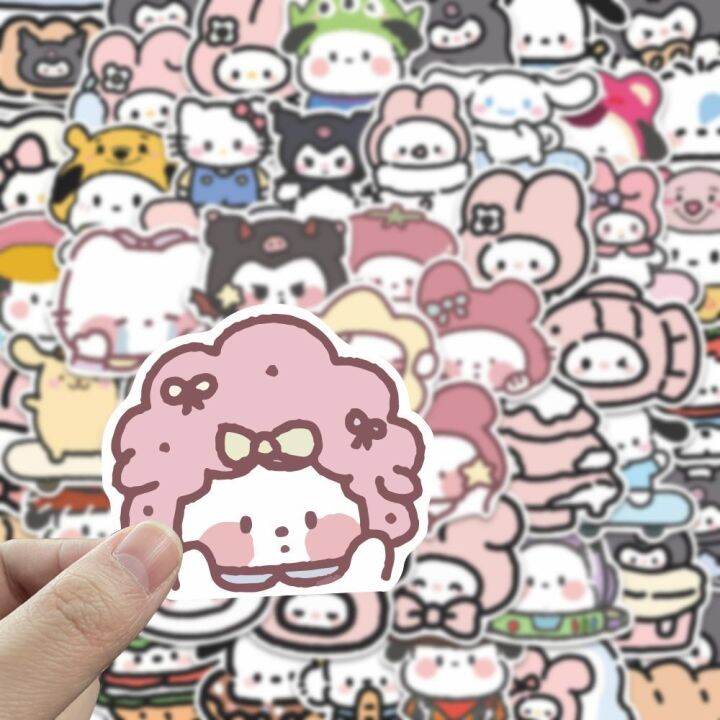 สติกเกอร์ซานริโอสไตล์ภาพวาดชิ้น-เซ็ต107ลายการ์ตูนน่ารัก-kuromi-hello-kitty-เคสโทรศัพท์มือถือตกแต่งคู่มือสติกเกอร์คาวาอี้