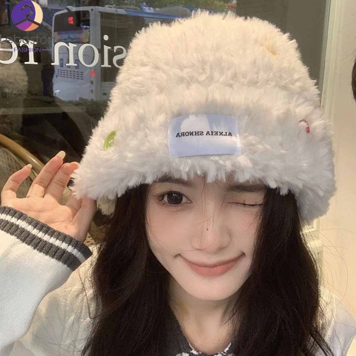 leboston-หมวก-ฤดูหนาวผู้หญิงตุ๊กตาชาวประมงหมวกอินเทรนด์ถักหนา-earmuff-อบอุ่นขนยาวอ่างหมวก