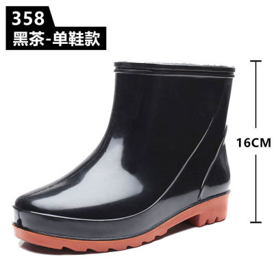 Four Seasons Mens Shoes Slip-on Rain Boots Kitchen Work Waterproof Rubber Shoes Outdoor Light Wear-Resistant Short Rain Boots