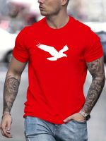 xixibeauty Eagle Pattern T-shirt, Mens Casual Street Style Slightly Stretch Round Neck Tee Shirt For Summer Fall